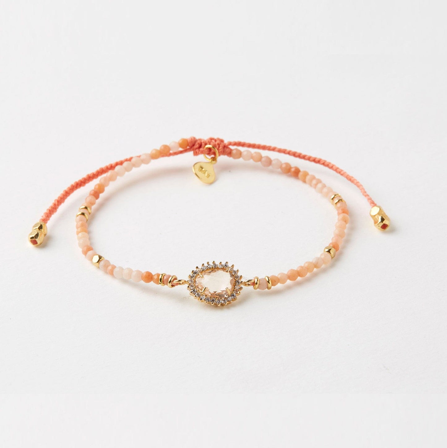 Beaded Adjustable Bracelet with CZ-Framed Stone