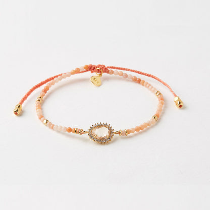 Beaded Adjustable Bracelet with CZ-Framed Stone