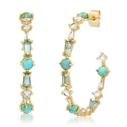 Aqua Mosaic Crystal Hoop Earrings