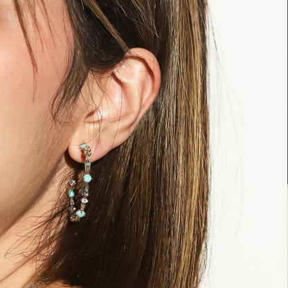 Aqua Mosaic Crystal Hoop Earrings