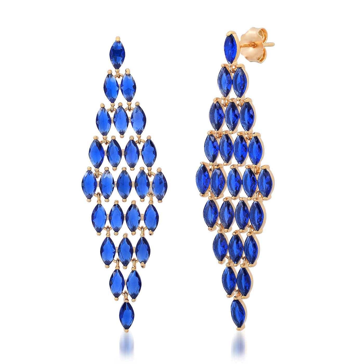 Blue Cascading Marquis Chandelier Earrings