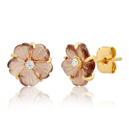 Hand-Carved Flower Stud Earrings
