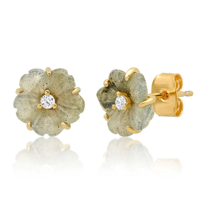 Hand-Carved Flower Stud Earrings