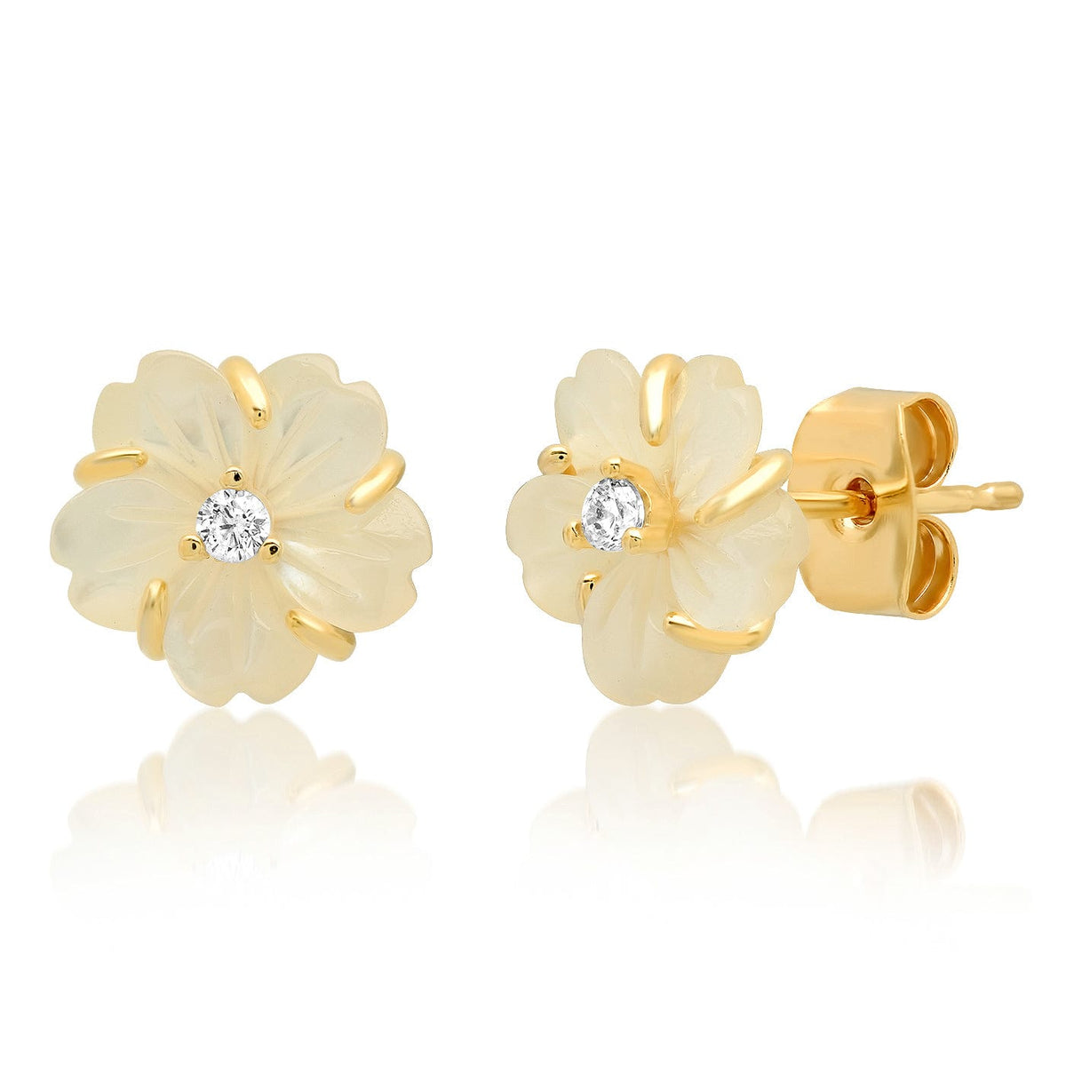 Hand-Carved Flower Stud Earrings