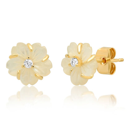 Hand-Carved Flower Stud Earrings