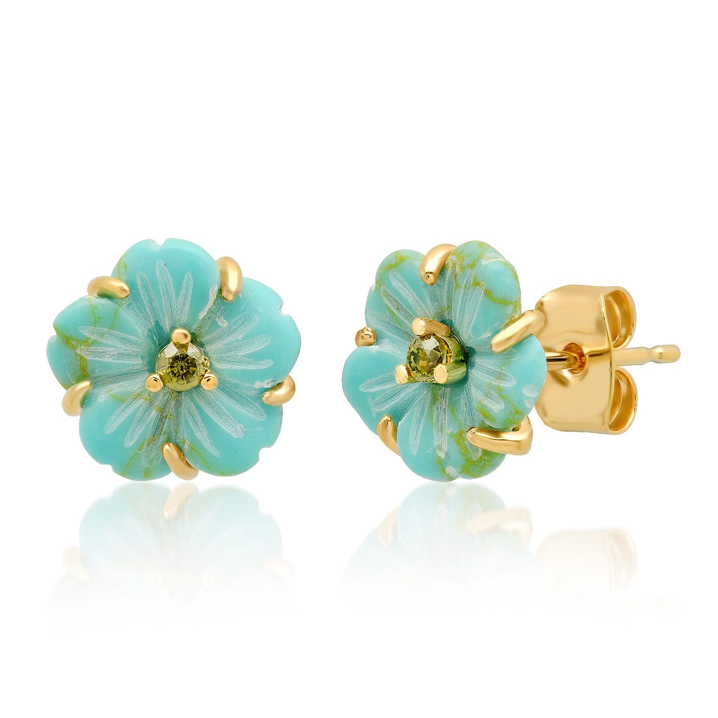 Hand-Carved Flower Stud Earrings