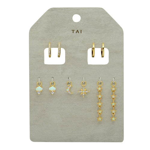 Charming Opal Huggie Set | 2 Huggies | 3 Charms