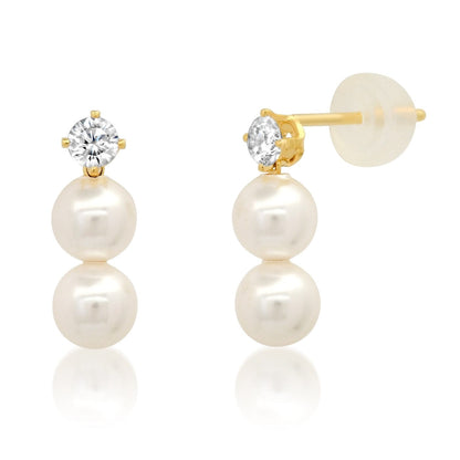CZ and Double Pearl Drop Earrings
