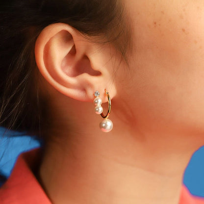 CZ and Double Pearl Drop Earrings
