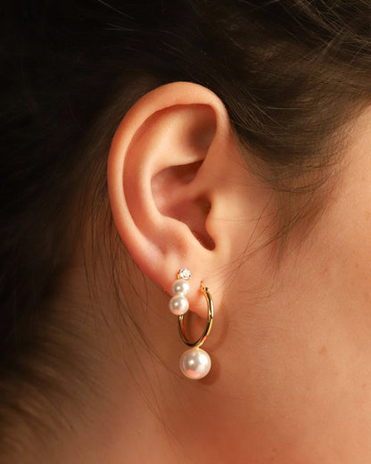 CZ and Double Pearl Drop Earrings