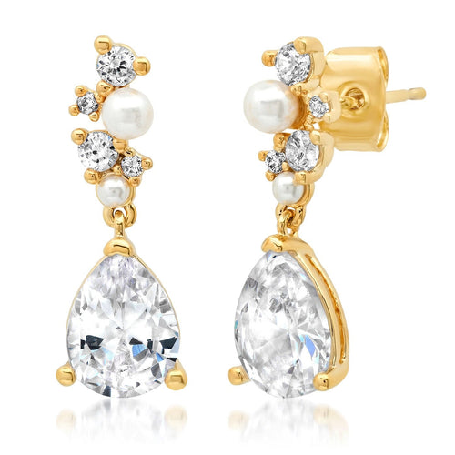 CZ and Pearl Cluster with Teardrop Dangle