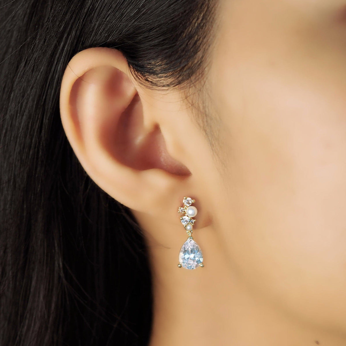CZ and Pearl Cluster with Teardrop Dangle