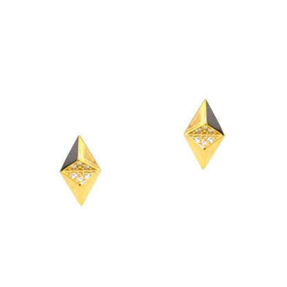 Diamond Pyramid Studs With Pave Cz Accents