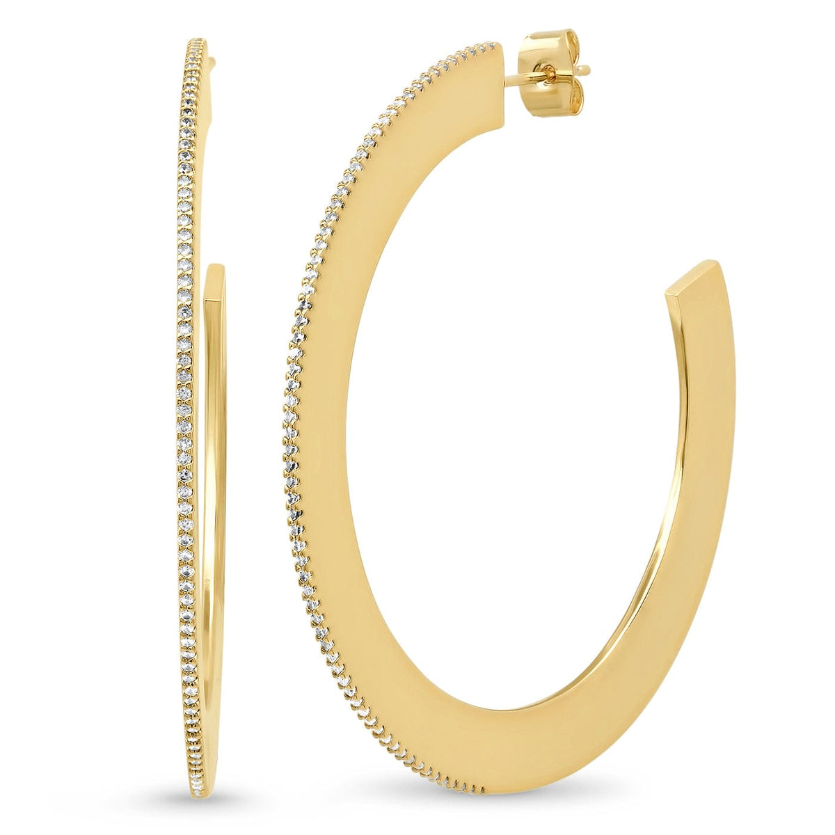 Extra Large Flat Hoops With Pave CZ Accents