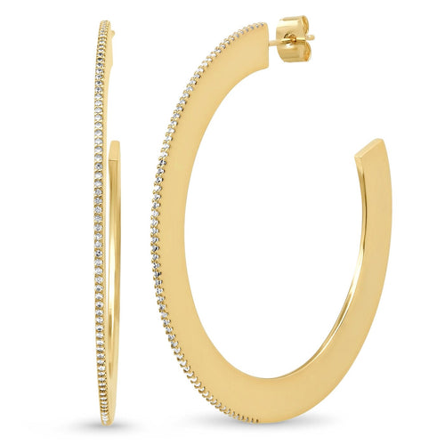 Extra Large Flat Hoops With Pave CZ Accents