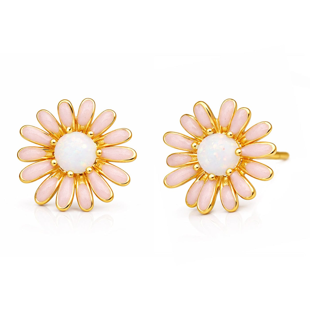 Flower post earring with opal center and enamel detailing