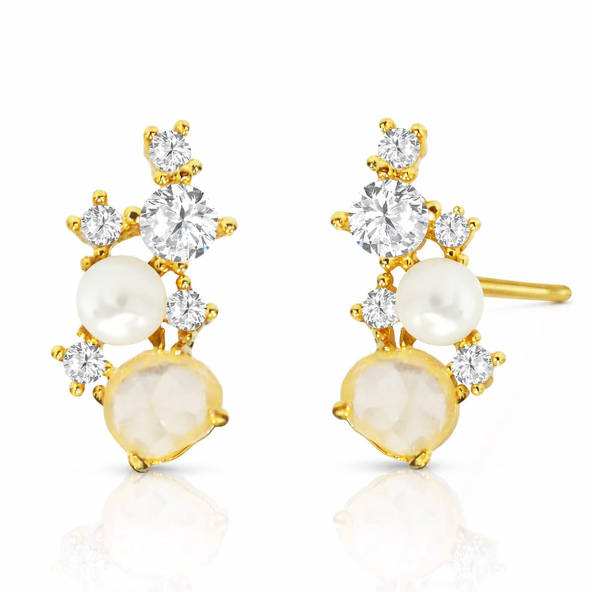 Freshwater Pearl Cz Crystal Cluster Stud