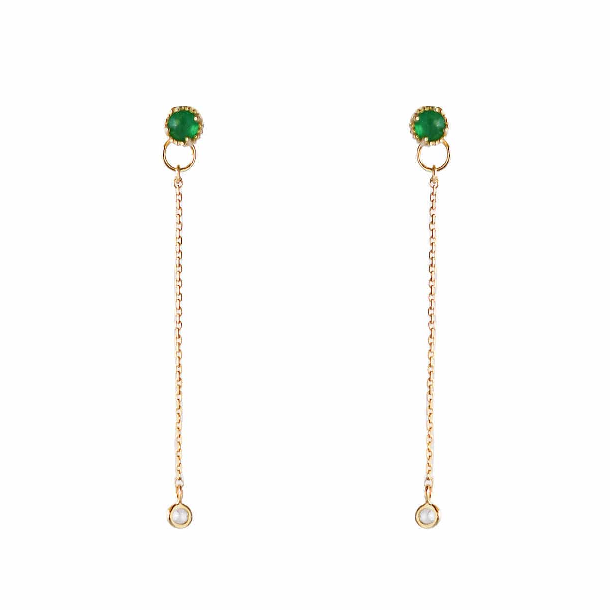 Green Gem Drop Chain Earrings