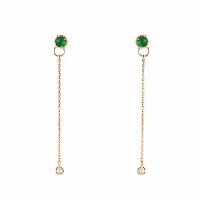 Green Gem Drop Chain Earrings