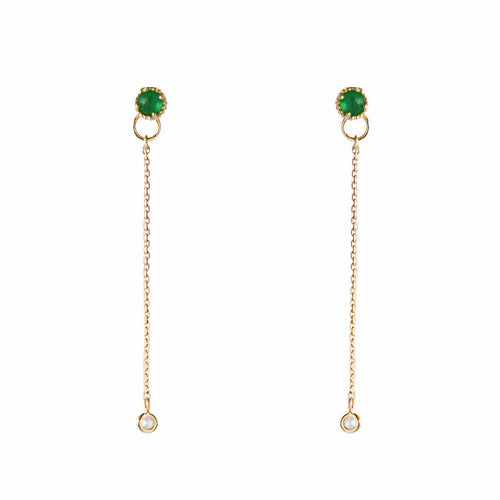 Green Gem Drop Chain Earrings