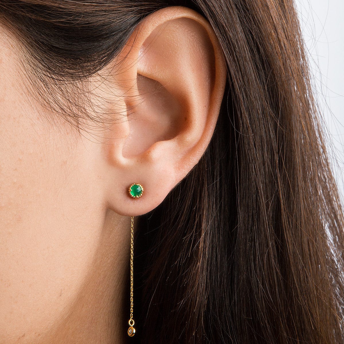 Green Gem Drop Chain Earrings
