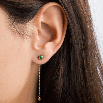 Green Gem Drop Chain Earrings