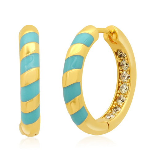 Gold Huggies With Enamel Accent
