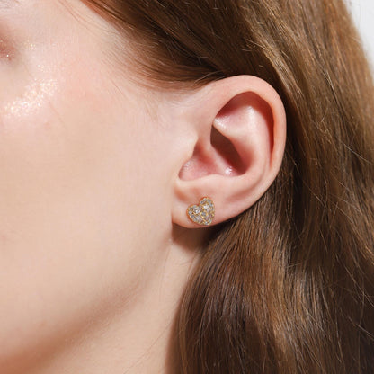 Gold Pave Heart Studs