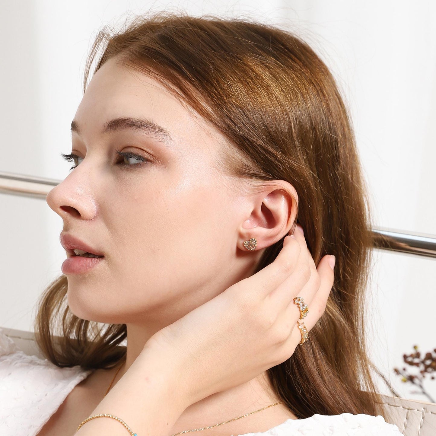 Gold Pave Heart Studs