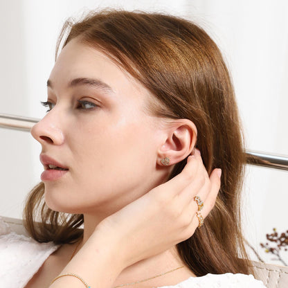 Gold Pave Heart Studs
