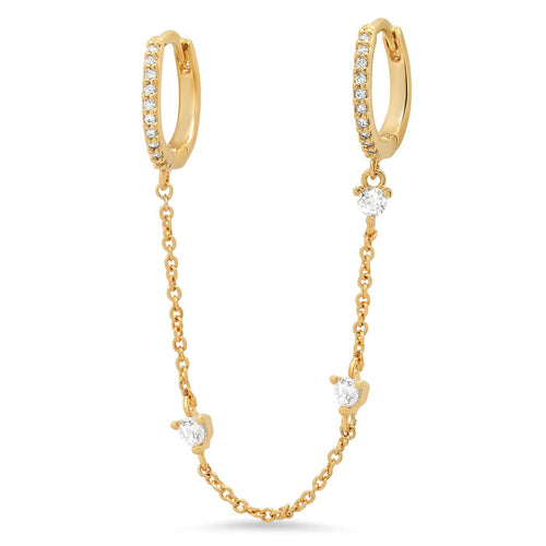 Gold Pave Huggies with CZ Dangle Chain