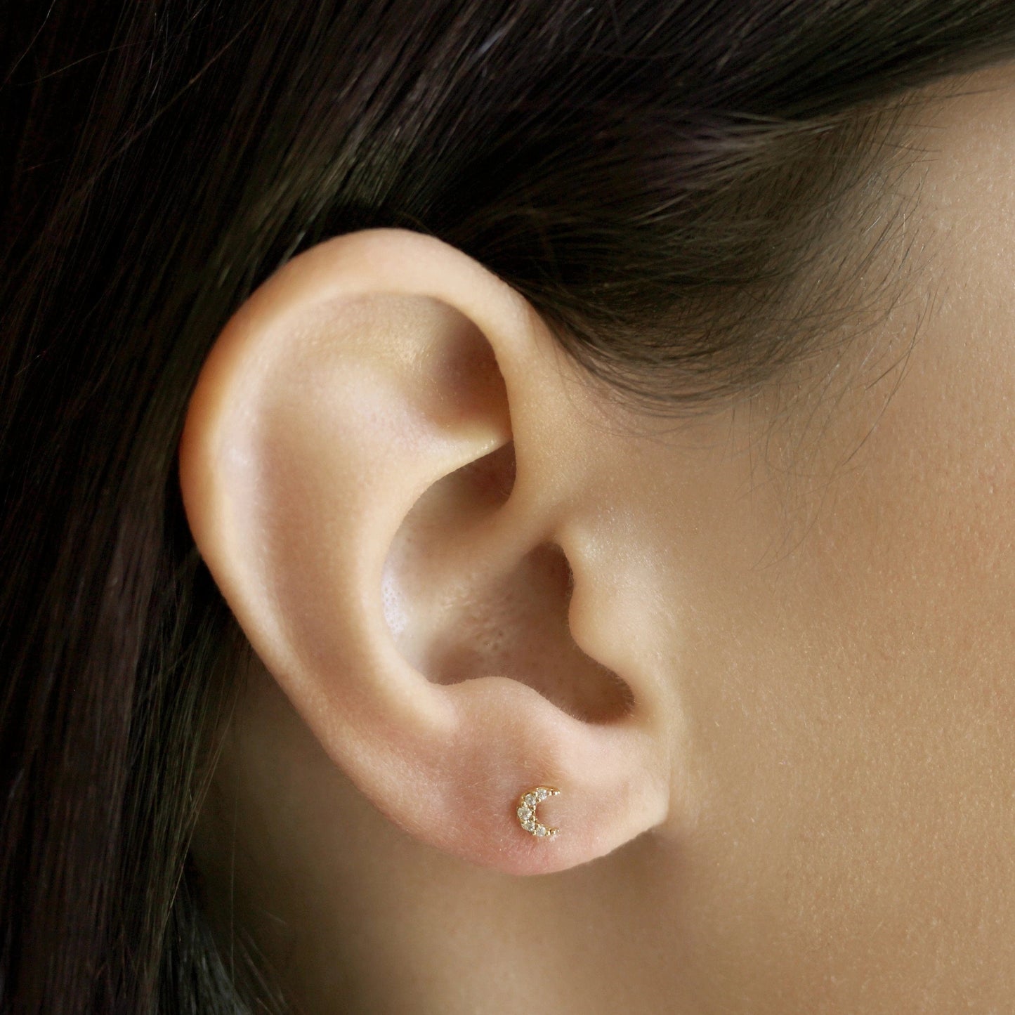 Mini Pave Moon Earrings
