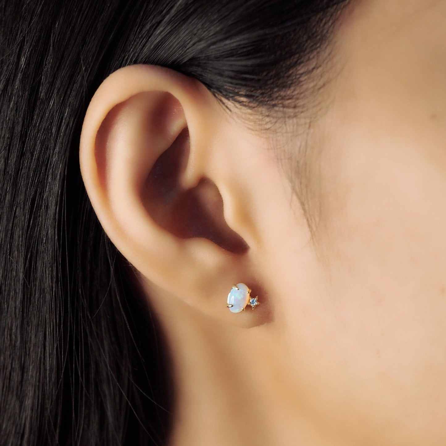 Opal Oval Stud With Tiny Star Accent