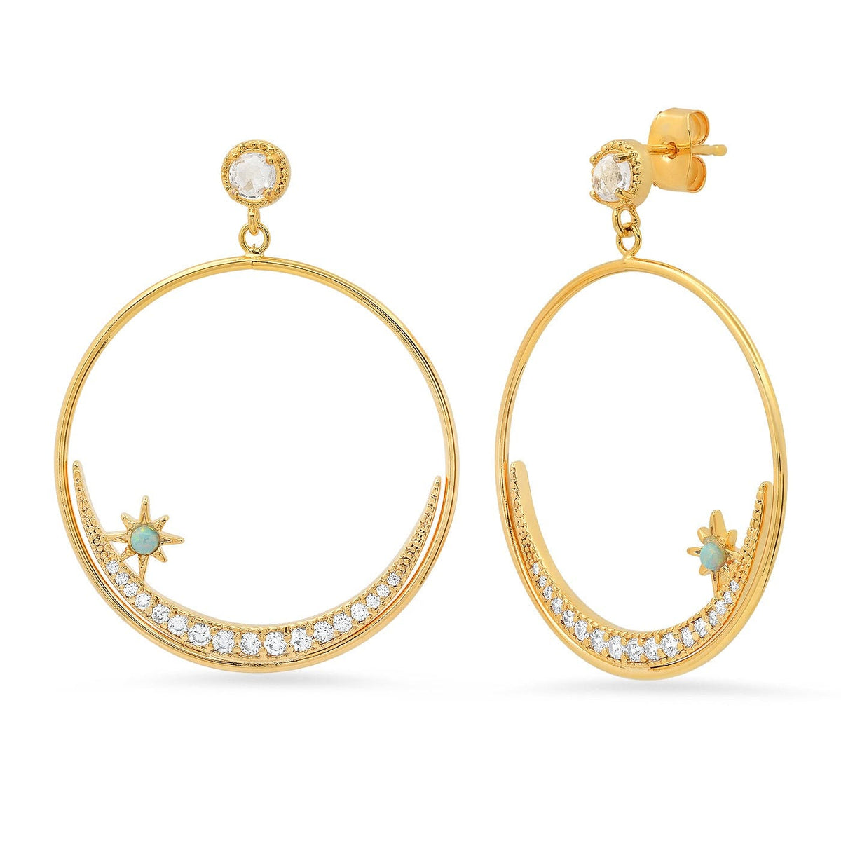 Pavé Crescent Open Hoop Earrings