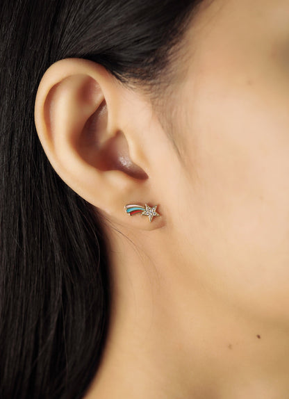 Pave CZ And Enamel Rainbow Shooting Star Studs
