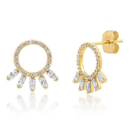 Pave Sideways Hoops With Baguette Accents