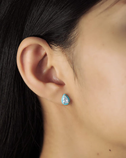 Pear Shaped CZ Studs With Enamel Bezel