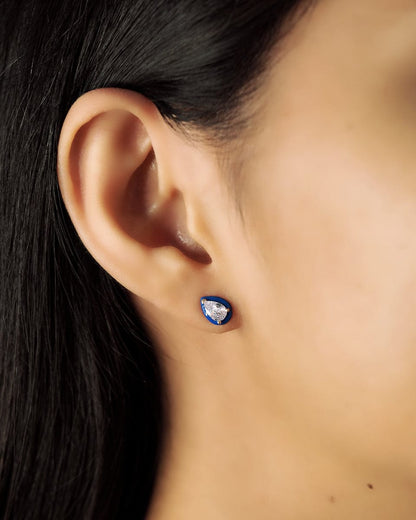 Pear Shaped CZ Studs With Enamel Bezel
