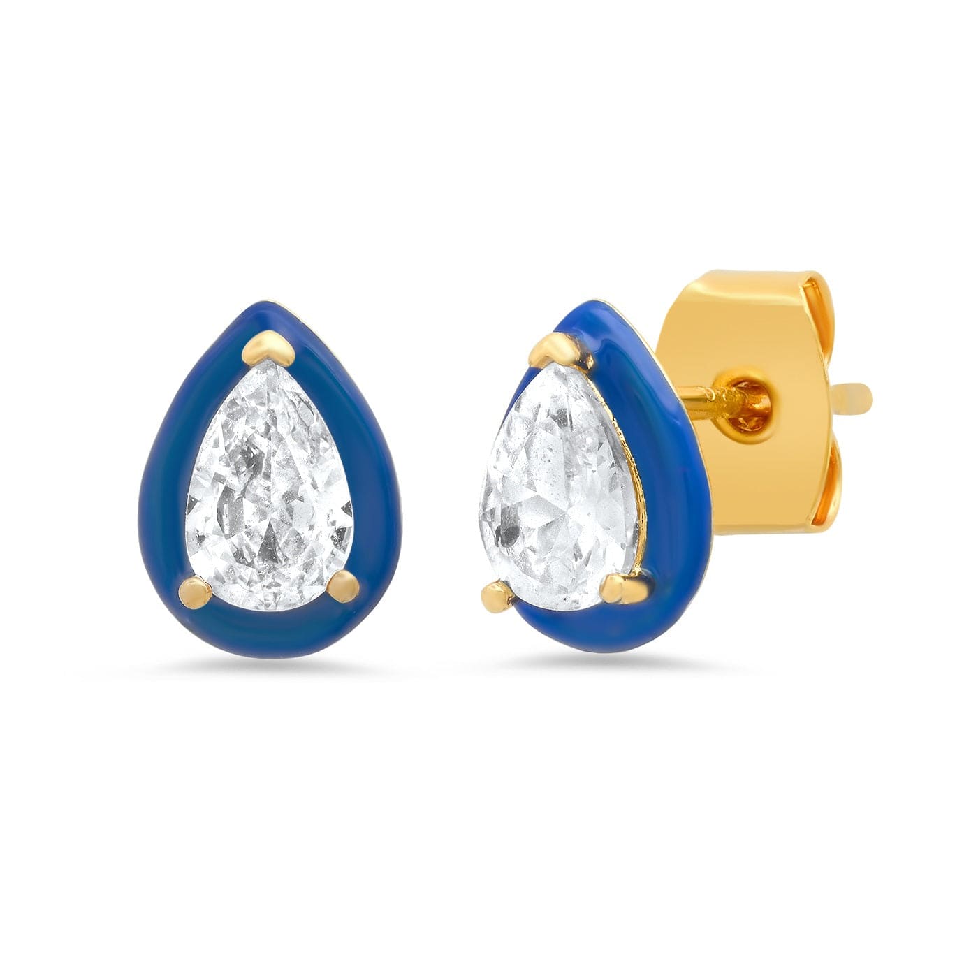 Pear Shaped CZ Studs With Enamel Bezel