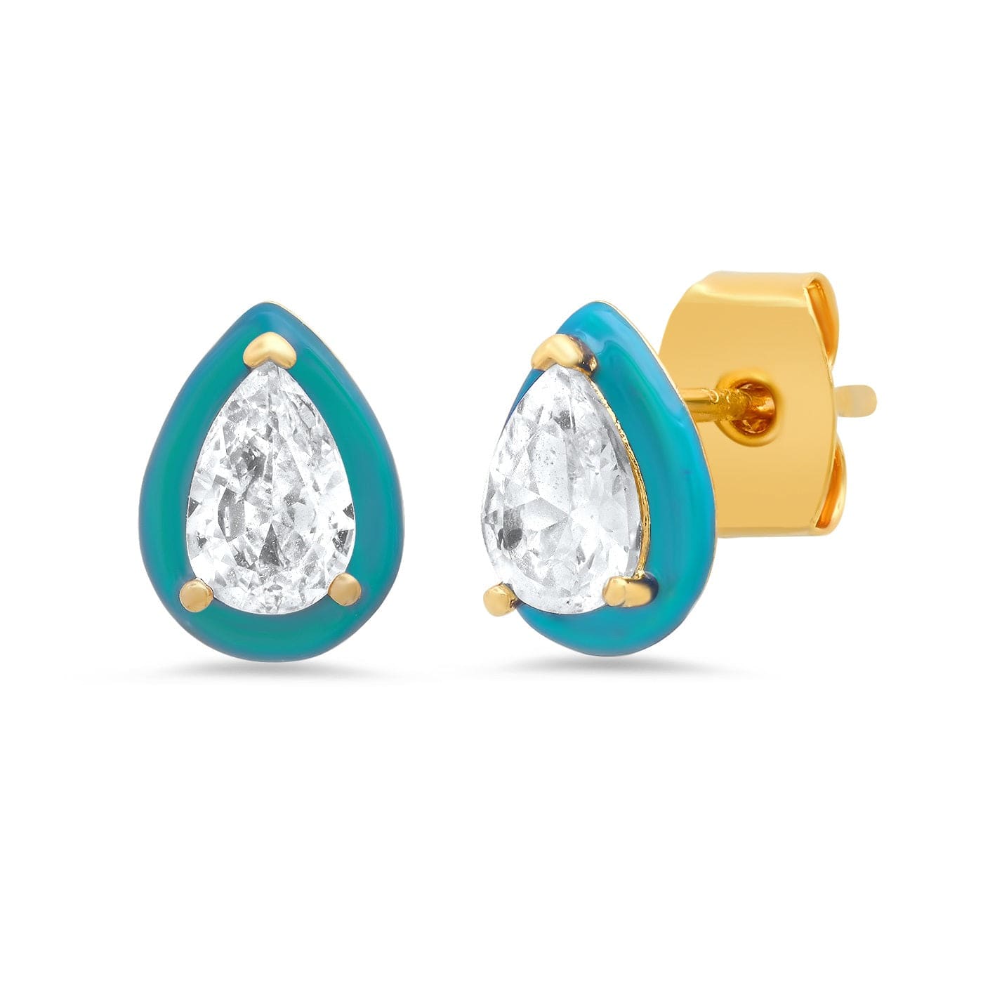 Pear Shaped CZ Studs With Enamel Bezel