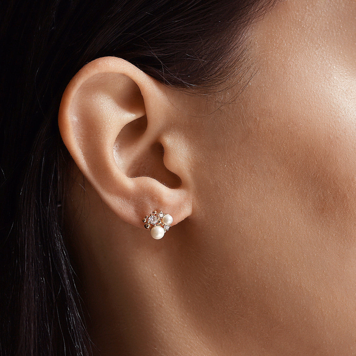 Pearl And Cz Cluster Stud