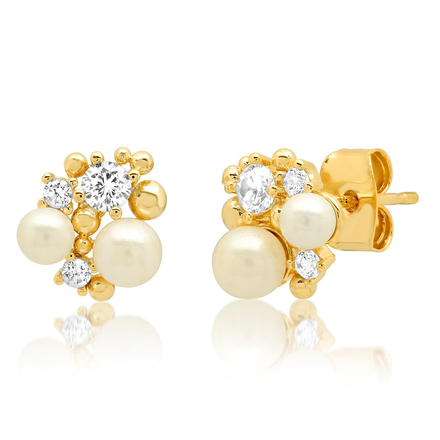 Pearl And Cz Cluster Stud