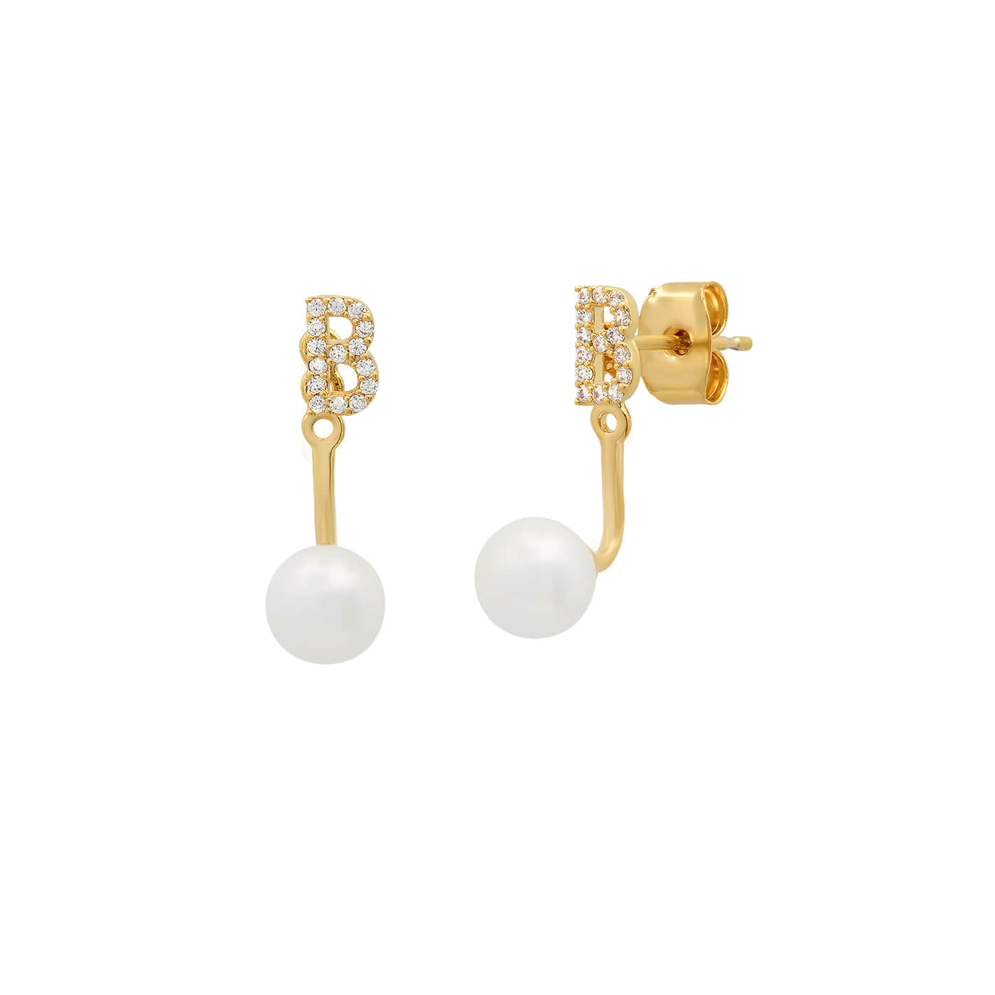 Pearl And CZ Monogram Ear Jacket