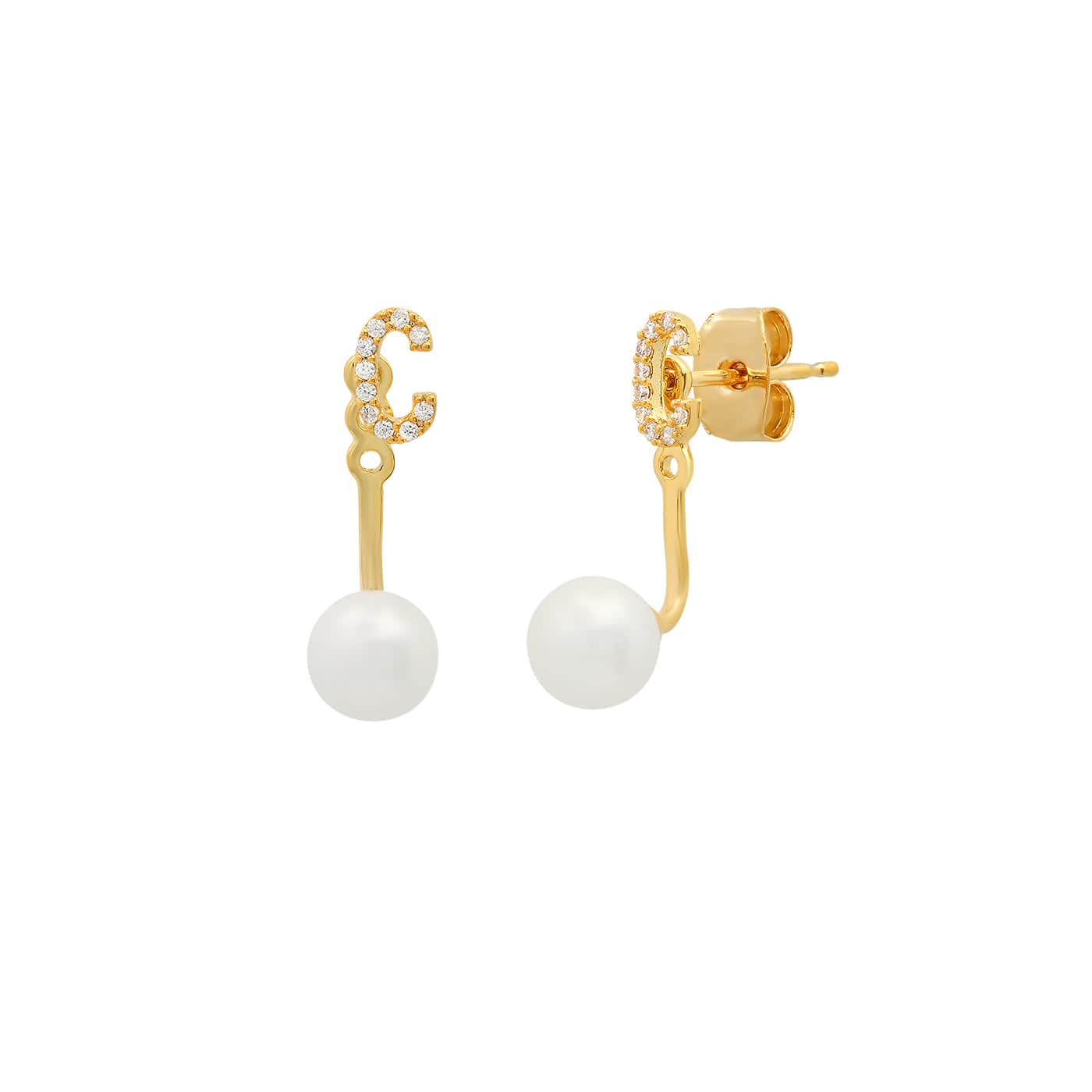 Pearl And CZ Monogram Ear Jacket