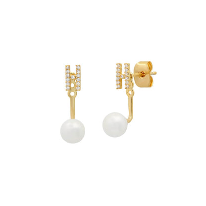 Pearl And CZ Monogram Ear Jacket