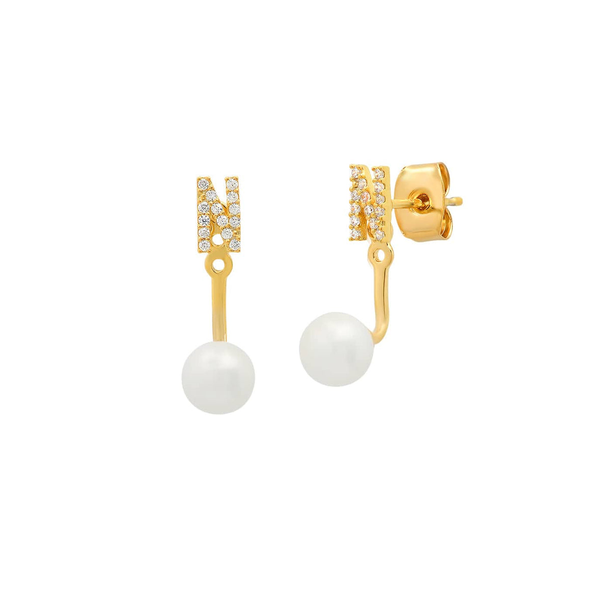 Pearl And CZ Monogram Ear Jacket