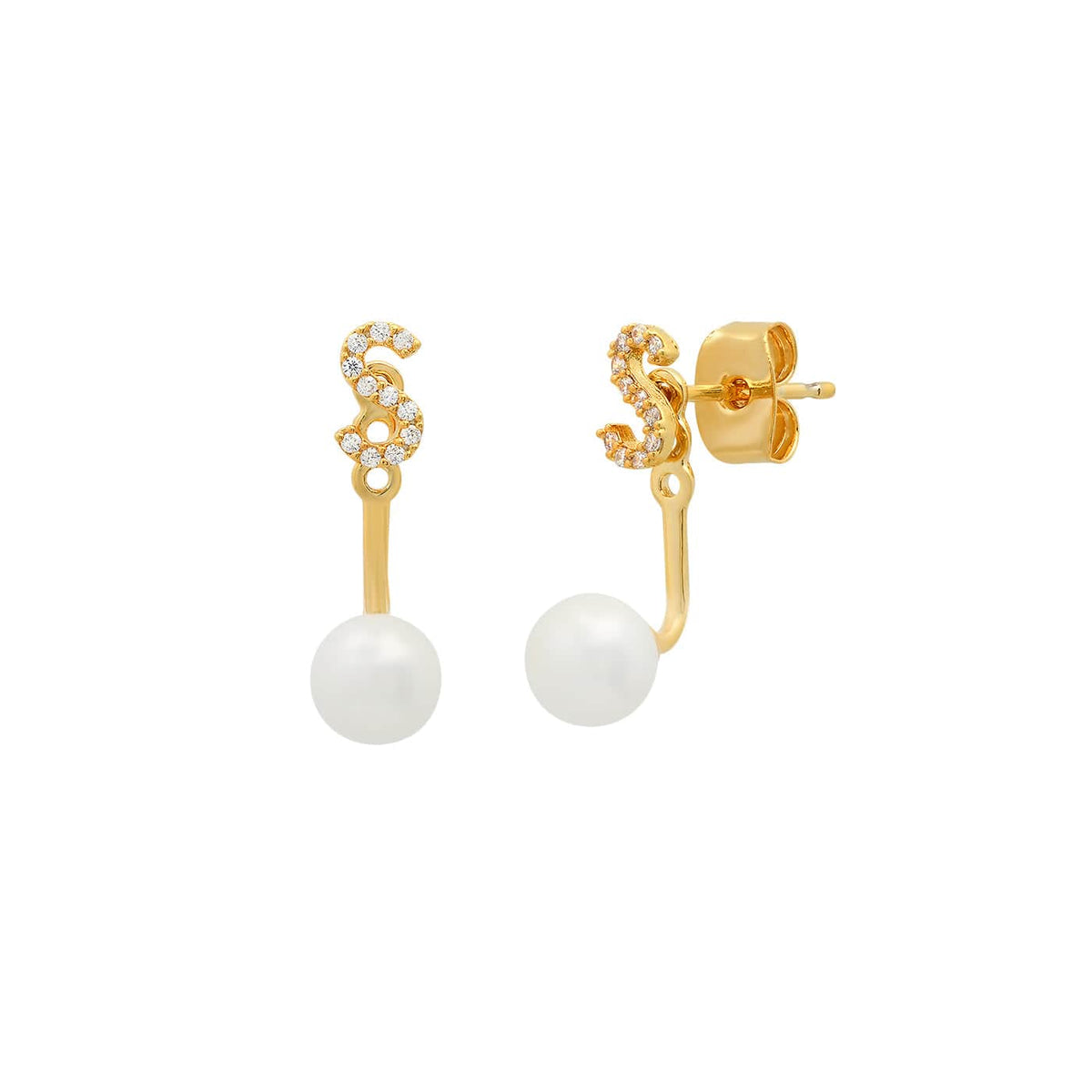 Pearl And CZ Monogram Ear Jacket