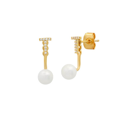 Pearl And CZ Monogram Ear Jacket
