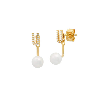Pearl And CZ Monogram Ear Jacket