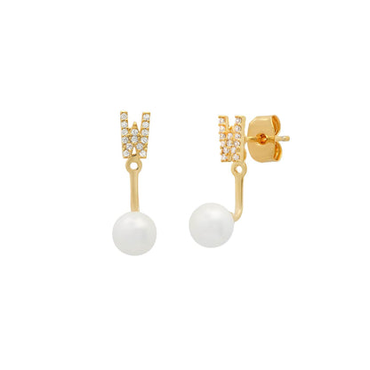 Pearl And CZ Monogram Ear Jacket